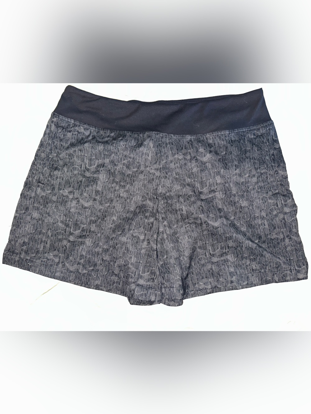Women's Grey Patterned Athletic Shorts with Black Waistband